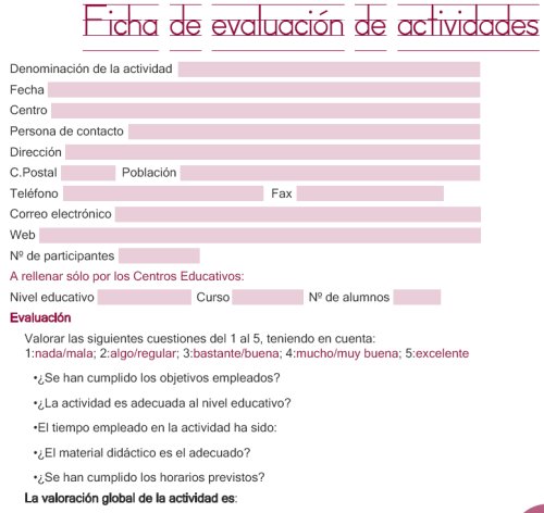 Ficha de evaluación de actividades 2009