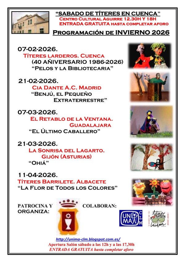 SÁBADOS DE TÍTERES EN CUENCA. PROGRAMACIÓN DE INVIERNO 2026.